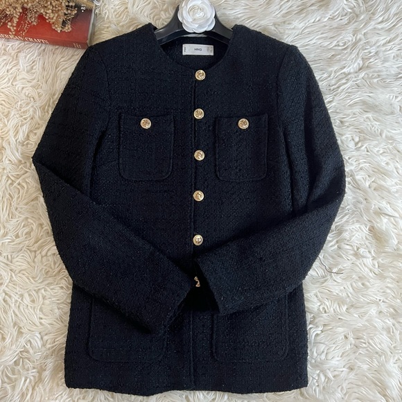 Mango Black Tweed Blazer and Skirt Set with Gold Buttons - Picture 3 of 8